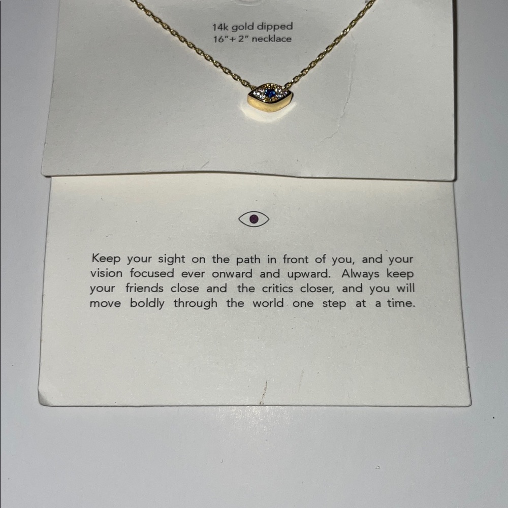 NWT Gold Dipped Evil Eye Necklace with Blue Center.  16”. - Picture 3 of 3